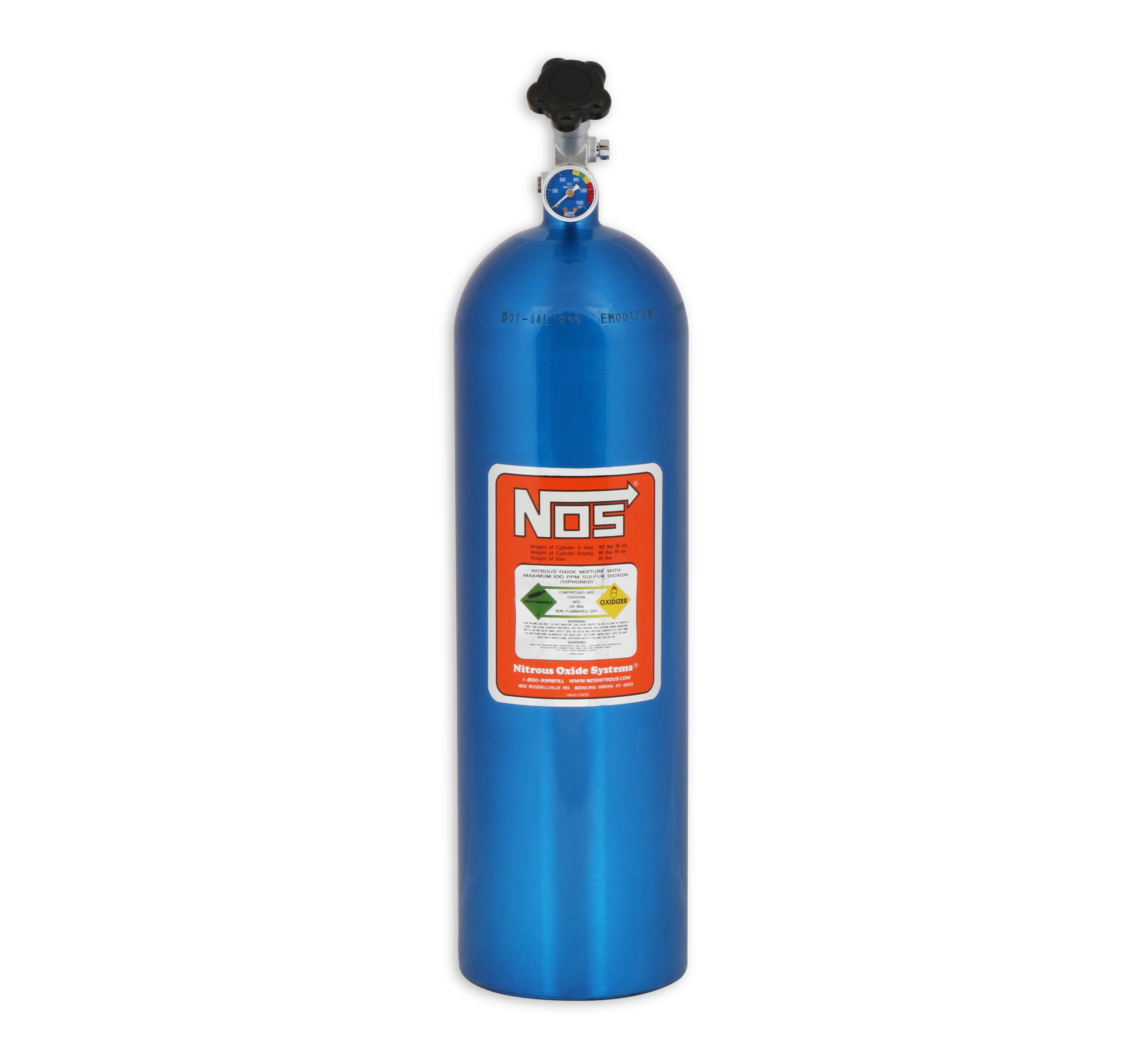 NOS/Nitrous Oxide System 15 Lb Nitrous Bottle W/ NOS Blue Finish & Super Hi Flo Valve