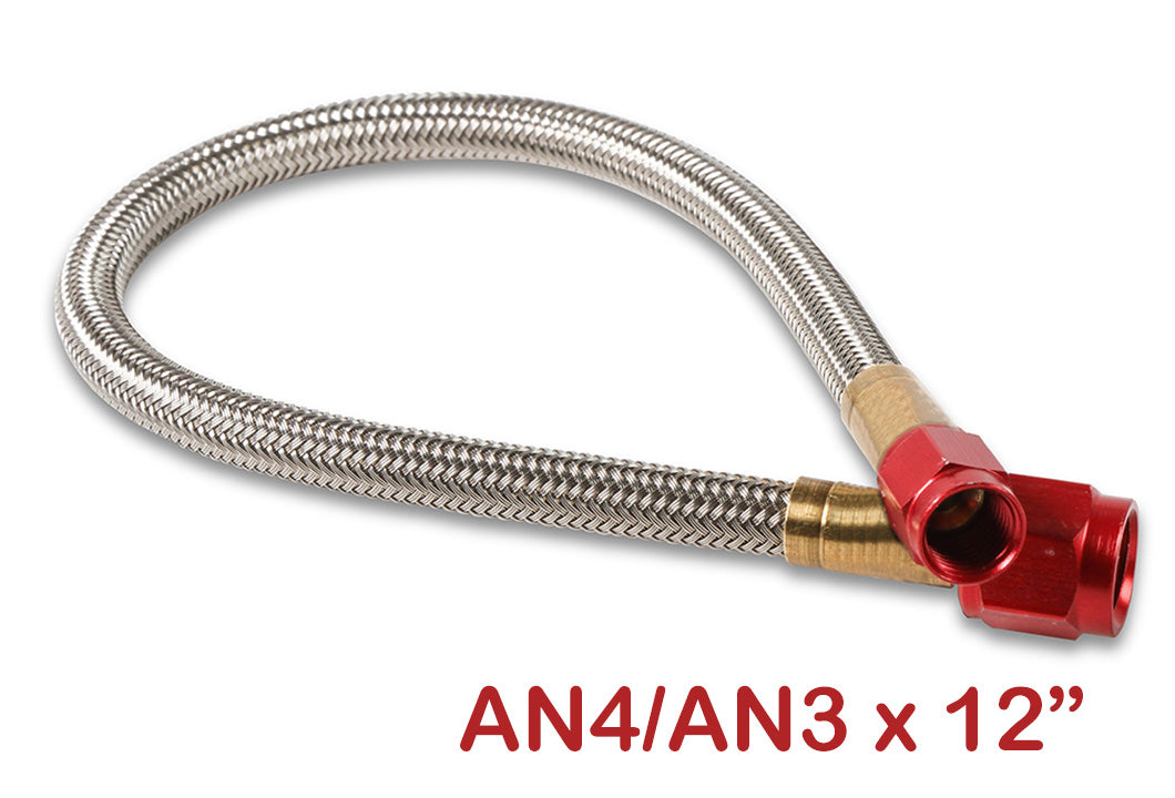 NOS/Nitrous Oxide System NOS Stainless Steel Braided Hose -4AN To -3AN 1-foot Red