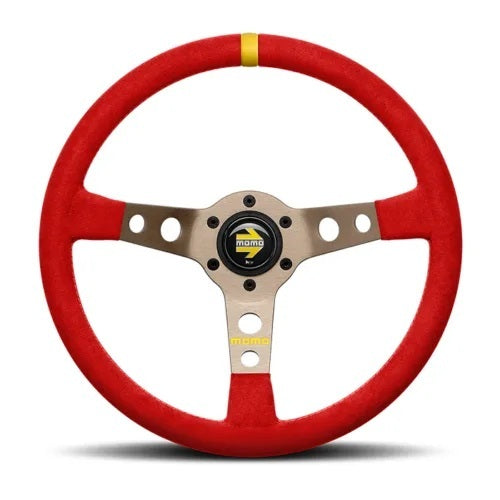 MOMO Tuning & Safety Steering Wheel - MOD. 07 Microfiber - 350 Mm Diameter - 72 Mm Dish - 3 - Spoke - Red Microfiber Grip - Yellow Stripe R190535MR