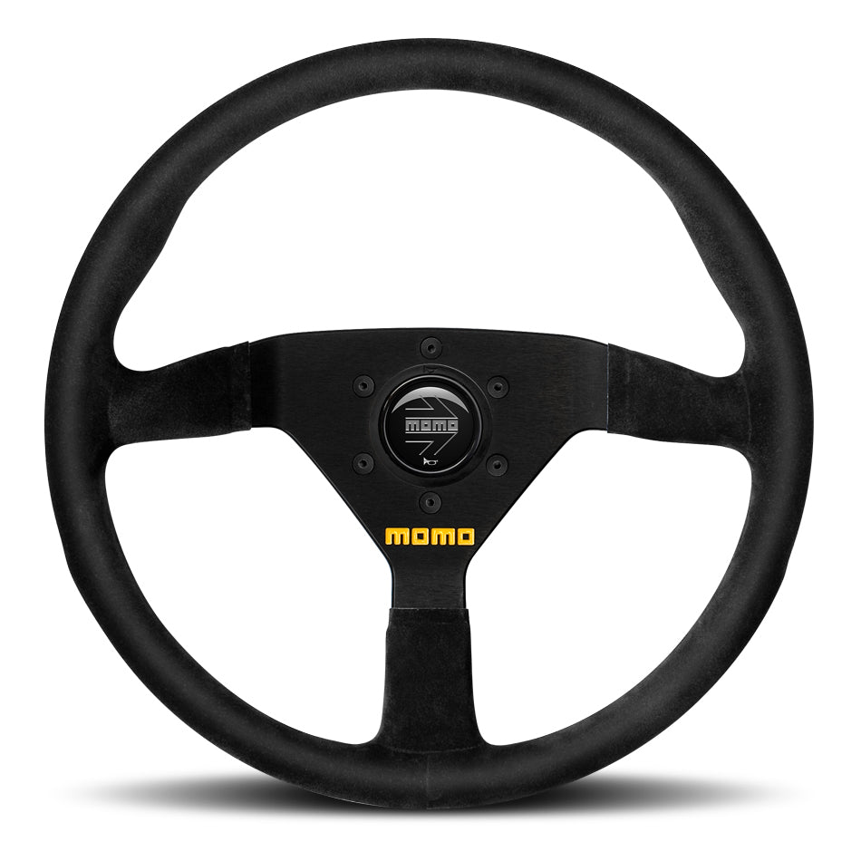 MOMO Tuning & Safety Steering Wheel - MOD. 78 - 350 Mm Diameter - 36 Mm Dish - 3 - Spoke - Black Suede Grip - Aluminum - Black Anodized - eac R190935S