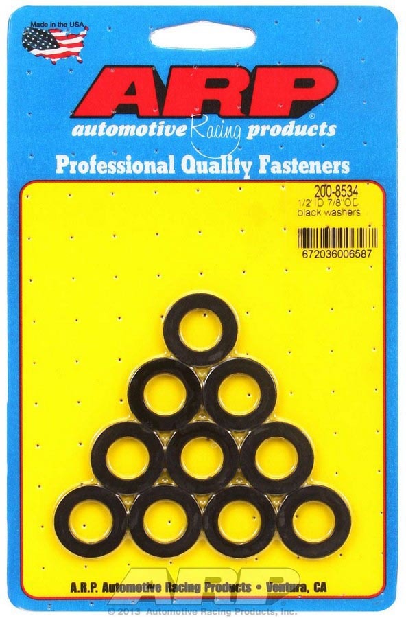 Auto Racing Products Automotive Hardware Black Washers - 1/2 ID x 7/8 OD (10) 200-8534