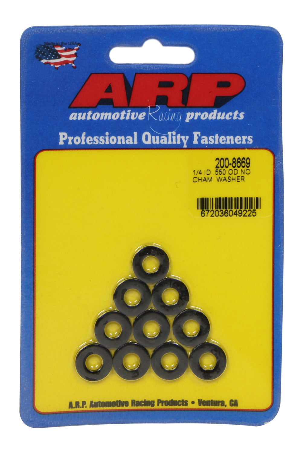 Auto Racing Products Automotive Hardware 1/4 ID x .550 OD Black Washers No-Chamfer 10pk 200-8669