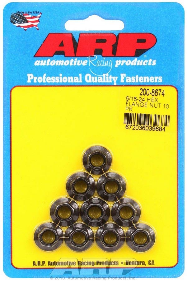 Auto Racing Products Automotive Hardware Hex Nut Kit w/Flange 5/16-24 (10pk) 200-8674