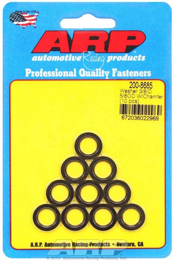 Auto Racing Products Automotive Hardware Black Washers - 3/8 ID x 5/8 OD Chamfer (10) 200-8685