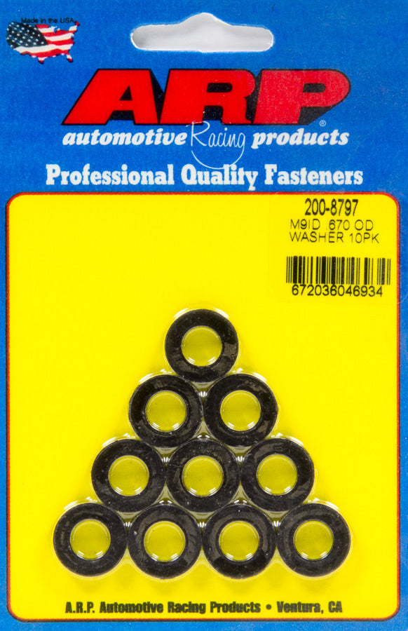 Auto Racing Products Automotive Hardware Black Washers - 9mm ID x .670 OD (10pk) 200-8797