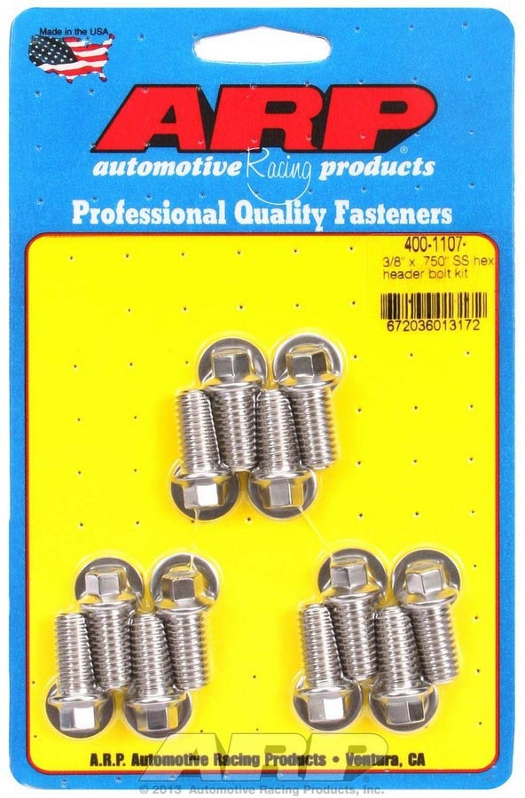 Auto Racing Products Exhaust Header S/S Header Bolt Kit - 3/8 x .750 UHL (12) 400-1107