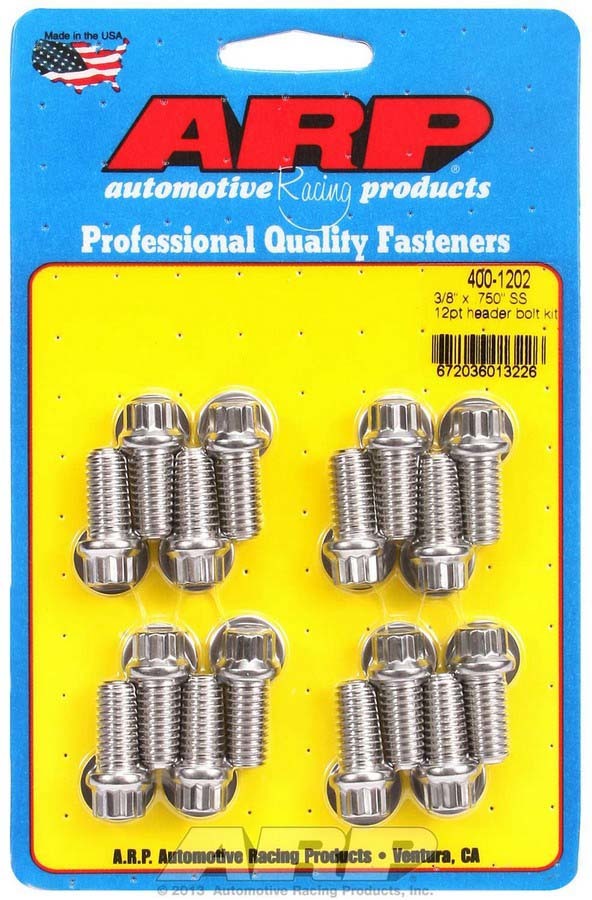 Auto Racing Products Exhaust Header S/S Header Bolt Kit - 3/8 x .750 UHL (16) 400-1202