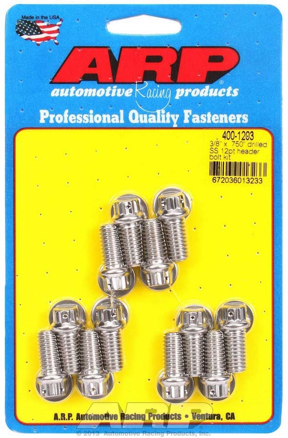 Auto Racing Products Exhaust Header S/S Header Bolt Kit - 3/8 x .750 UHL (12) 400-1203
