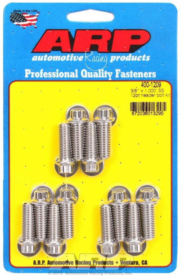 Auto Racing Products Exhaust Header S/S Header Bolt Kit - 3/8 x 1.00 UHL (12) 400-1209