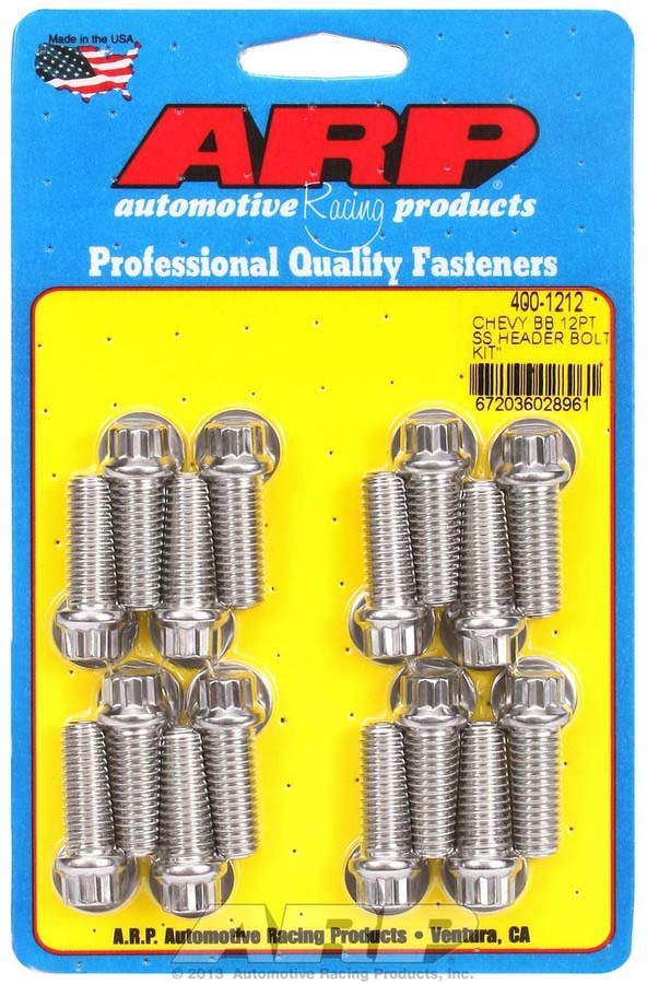 Auto Racing Products Exhaust Header S/S Header Bolt Kit - 3/8 x 1.00 UHL (16) 400-1212
