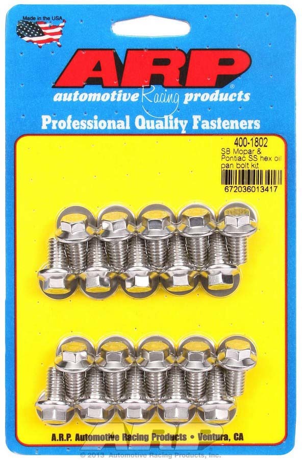 Auto Racing Products Engine Component Oil Pan Bolt Kit 6pt SS SBM & Pontiac V8 400-1802