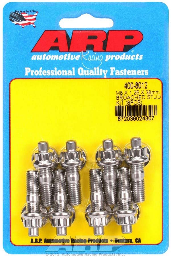 Auto Racing Products Automotive Hardware Stud Kit - Broached 8pk 8mm x 1.25 x 38mm 400-8012