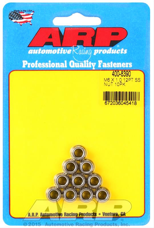 Auto Racing Products Automotive Hardware 6mm x 1.00 12pt Nuts 10pk Stainless Steel 400-8390
