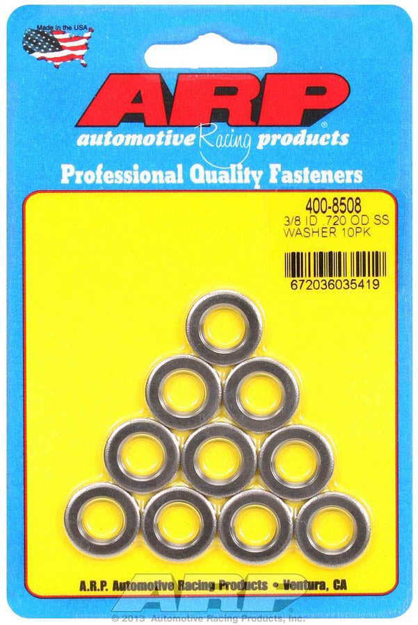 Auto Racing Products Automotive Hardware S/S Flat Washers - 3/8 ID x .715 OD (10) 400-8508