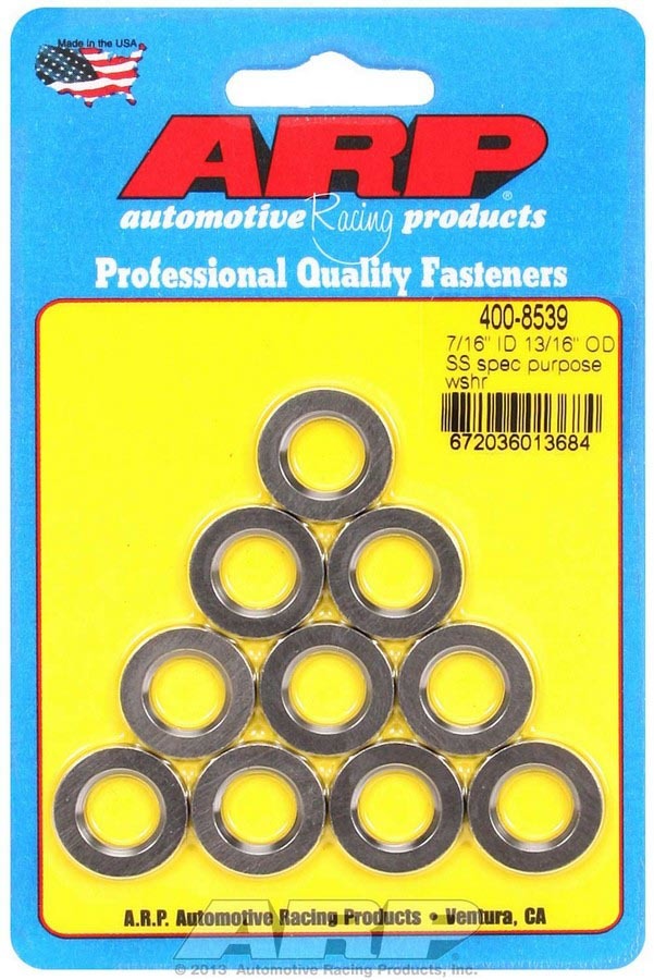Auto Racing Products Automotive Hardware S/S Flat Washers - 7/16 ID x 13/16 OD (10) 400-8539