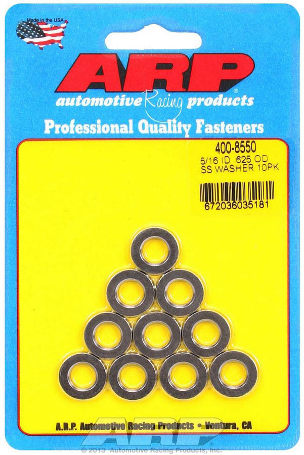 Auto Racing Products Automotive Hardware S/S Flat Washers - 5/16 ID x .625 OD (10) 400-8550