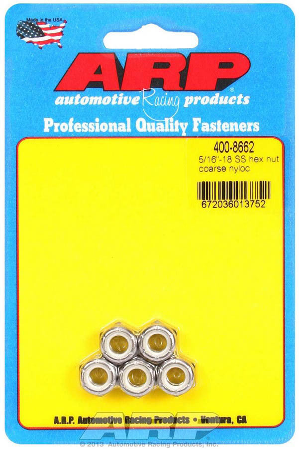 Auto Racing Products Automotive Hardware S/S Hex Nyloc Nuts 5/16-18 (5) 400-8662