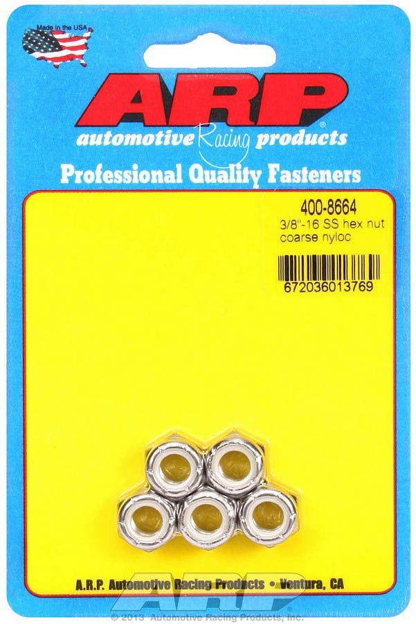 Auto Racing Products Automotive Hardware S/S Hex Nyloc Nuts 3/8-16 (5) 400-8664