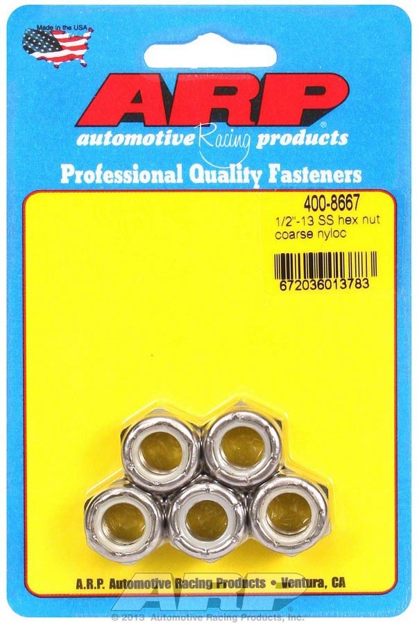Auto Racing Products Automotive Hardware S/S Hex Nyloc Nuts 1/2-13 (5) 400-8667