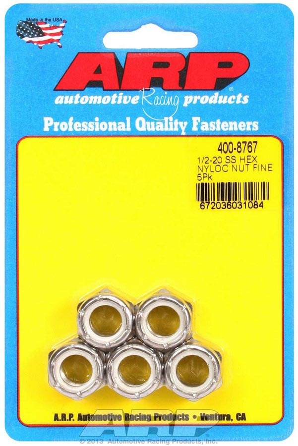 Auto Racing Products Automotive Hardware S/S 6pt. Fine Nyloc Nuts - 1/2-20 (5) 400-8767