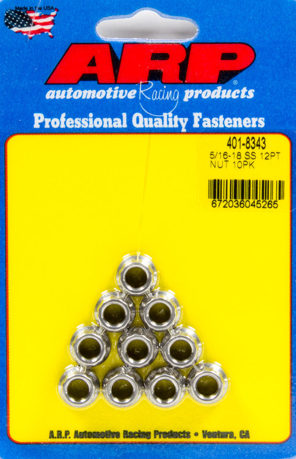 Auto Racing Products Automotive Hardware S/S 12pt. Nut - 5/16-18 10pk 401-8343
