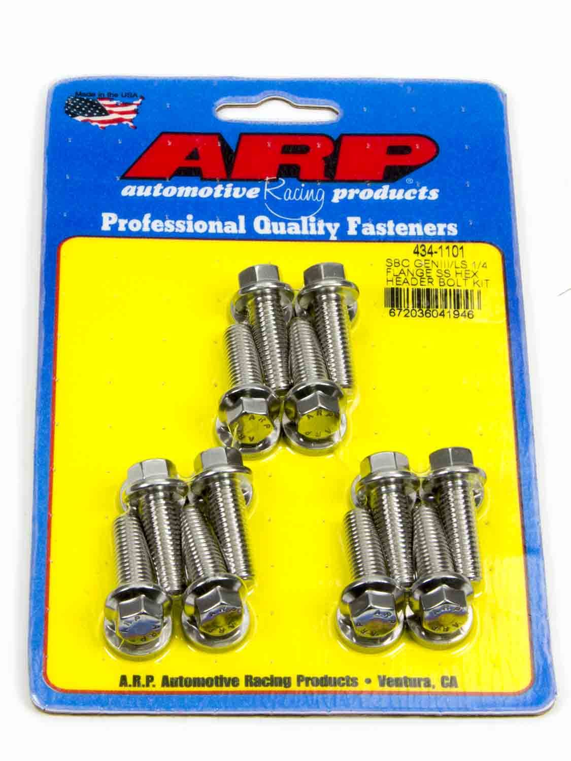 Auto Racing Products Exhaust Header S/S Header Bolt Kit - 6pt. GM LS 434-1101