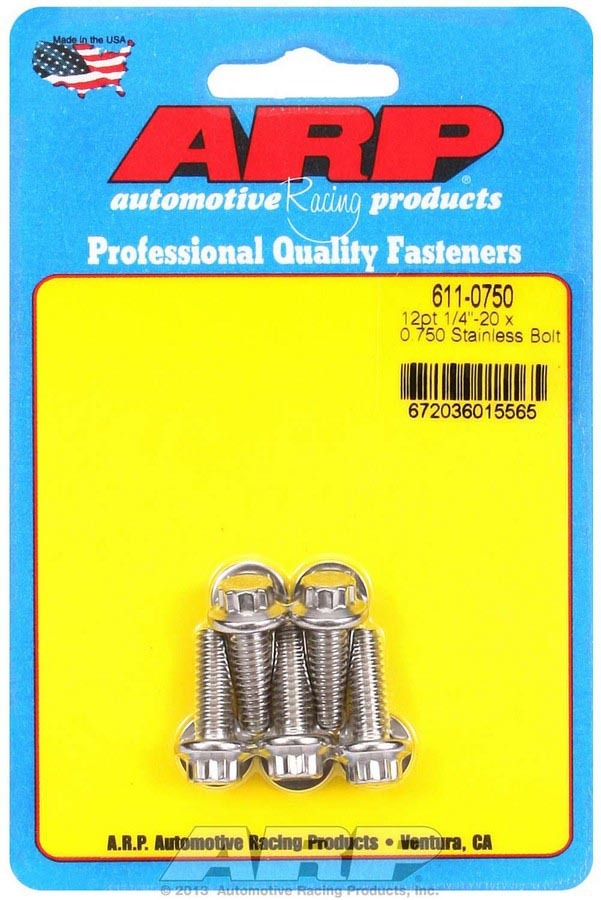 Auto Racing Products Automotive Hardware S/S Bolt Kit - 12pt. (5) 1/4-20 x .750 611-0750
