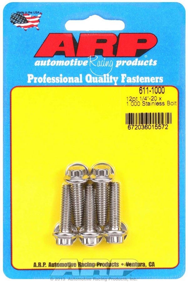 Auto Racing Products Automotive Hardware S/S Bolt Kit - 12pt. (5) 1/4-20 x 1.000 611-1000