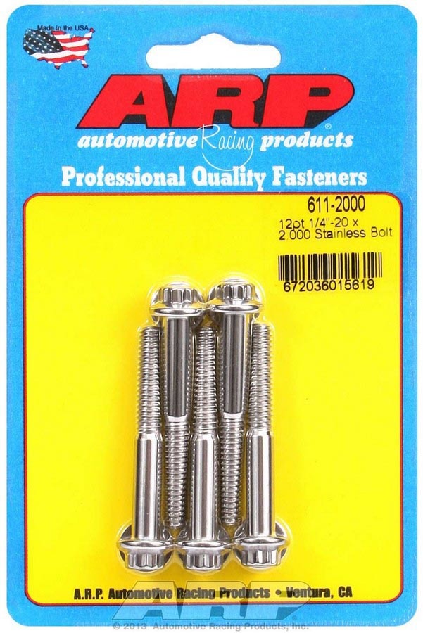 Auto Racing Products Automotive Hardware S/S Bolt Kit - 12pt. (5) 1/4-20 x 2.000 611-2000