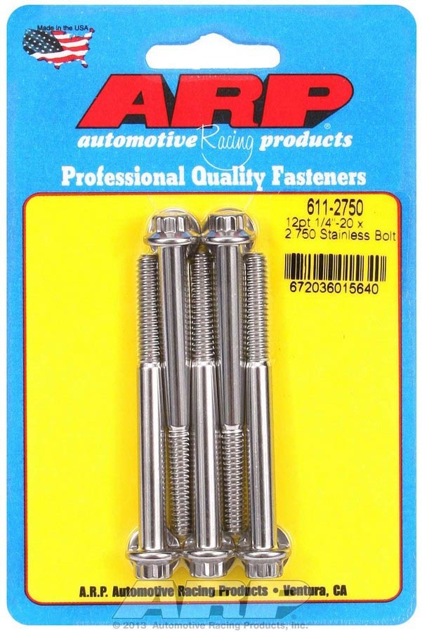 Auto Racing Products Automotive Hardware S/S Bolt Kit - 12pt. (5) 1/4-20 x 2.750 611-2750