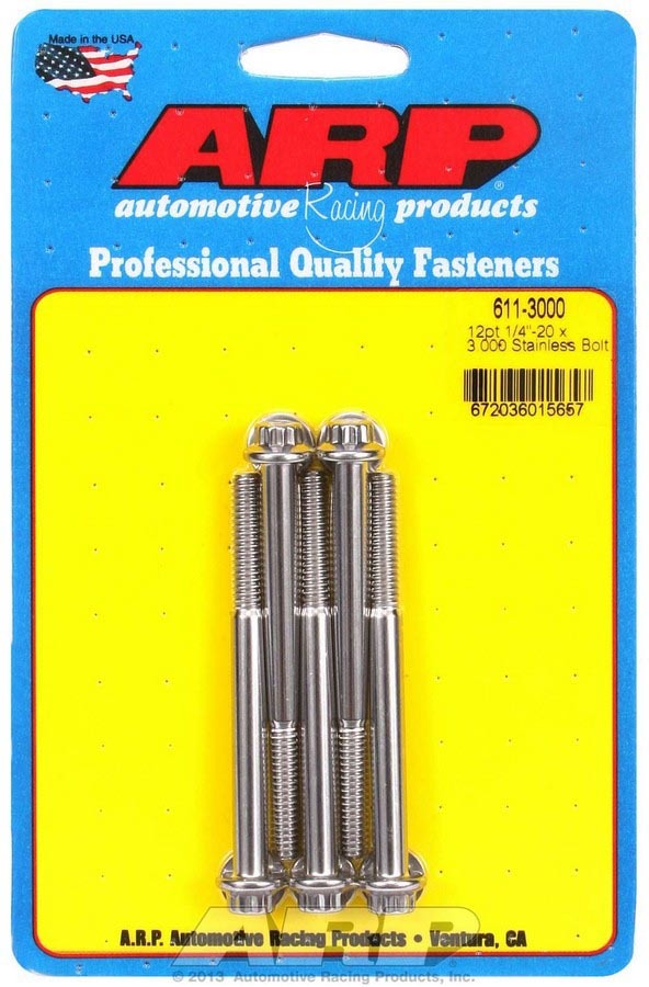 Auto Racing Products Automotive Hardware S/S Bolt Kit - 12pt. (5) 1/4-20 x 3.000 611-3000
