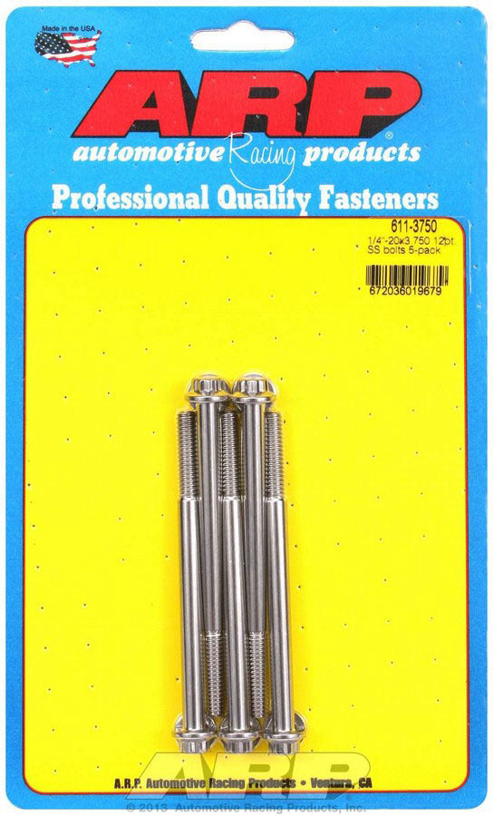 Auto Racing Products Automotive Hardware S/S Bolt Kit - 12pt. (5) 1/4-20 x 3.750 611-3750