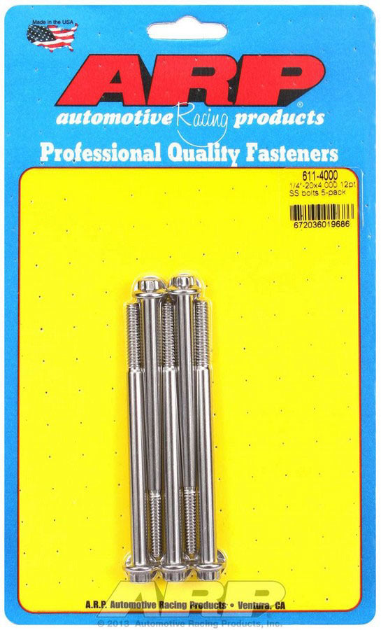 Auto Racing Products Automotive Hardware S/S Bolt Kit - 12pt. (5) 1/4-20 x 4.000 611-4000