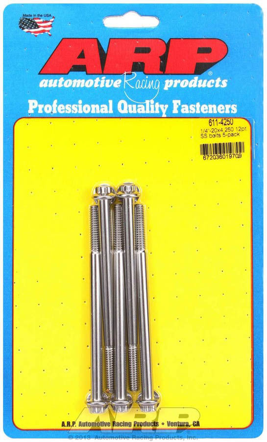 Auto Racing Products Automotive Hardware S/S Bolt Kit - 12pt. (5) 1/4-20 x 4.250 611-4250