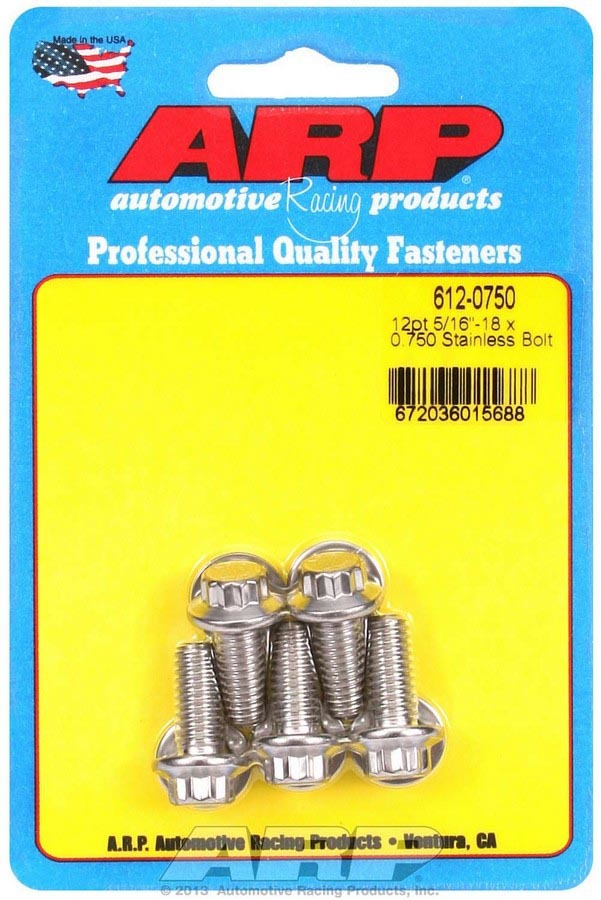 Auto Racing Products Automotive Hardware S/S Bolt Kit - 12pt. (5) 5/16-18 x .750 612-0750