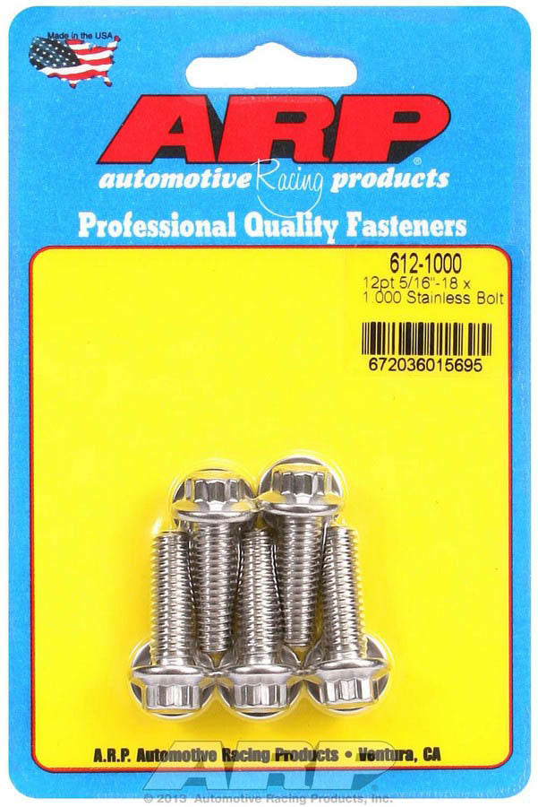 Auto Racing Products Automotive Hardware S/S Bolt Kit - 12pt. (5) 5/16-18 x 1.000 612-1000