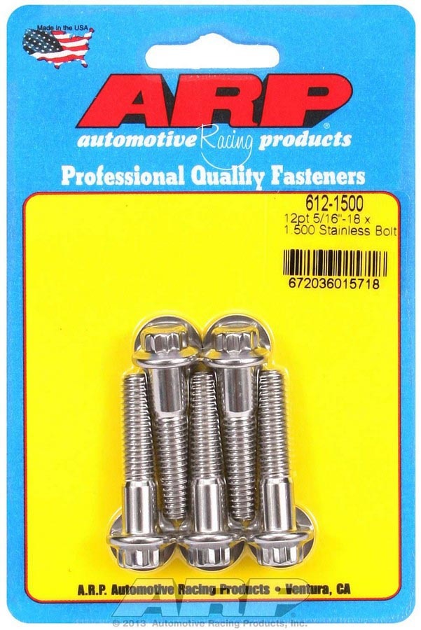 Auto Racing Products Automotive Hardware S/S Bolt Kit - 12pt. (5) 5/16-18 x 1.500 612-1500