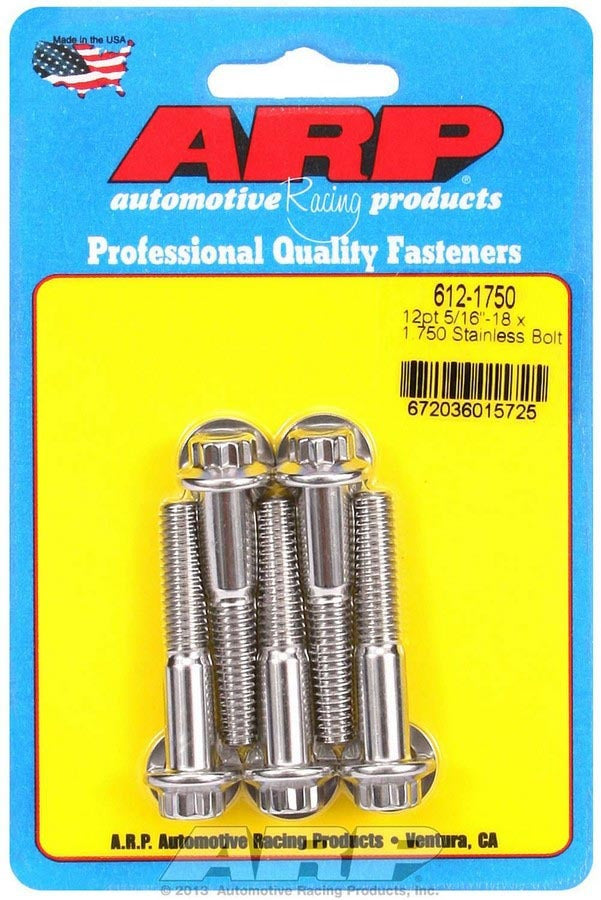 Auto Racing Products Automotive Hardware S/S Bolt Kit - 12pt. (5) 5/16-18 x 1.750 612-1750