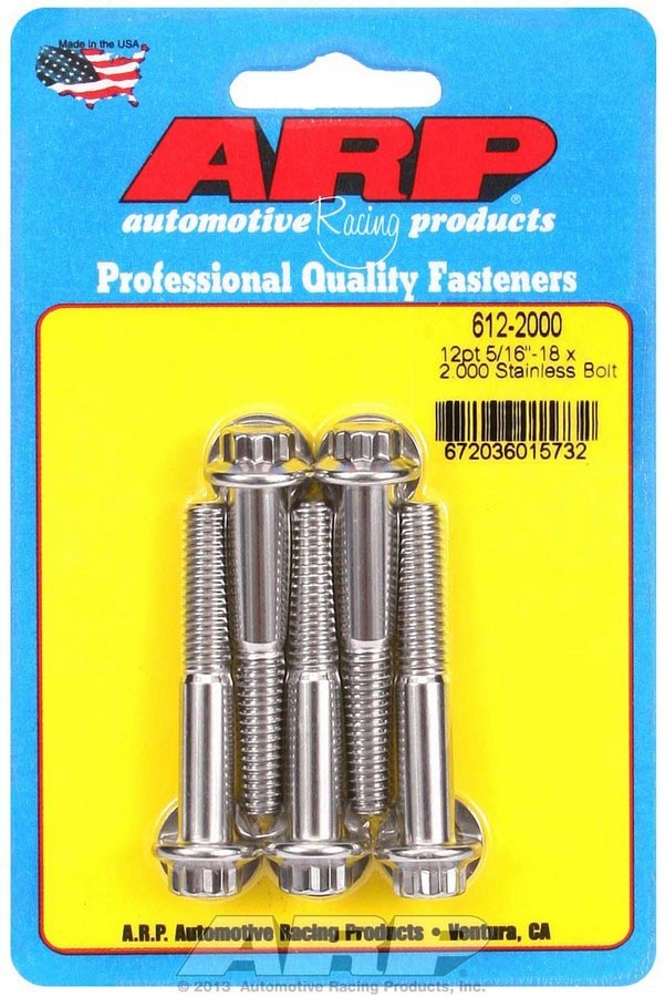 Auto Racing Products Automotive Hardware S/S Bolt Kit - 12pt. (5) 5/16-18 x 2.000 612-2000