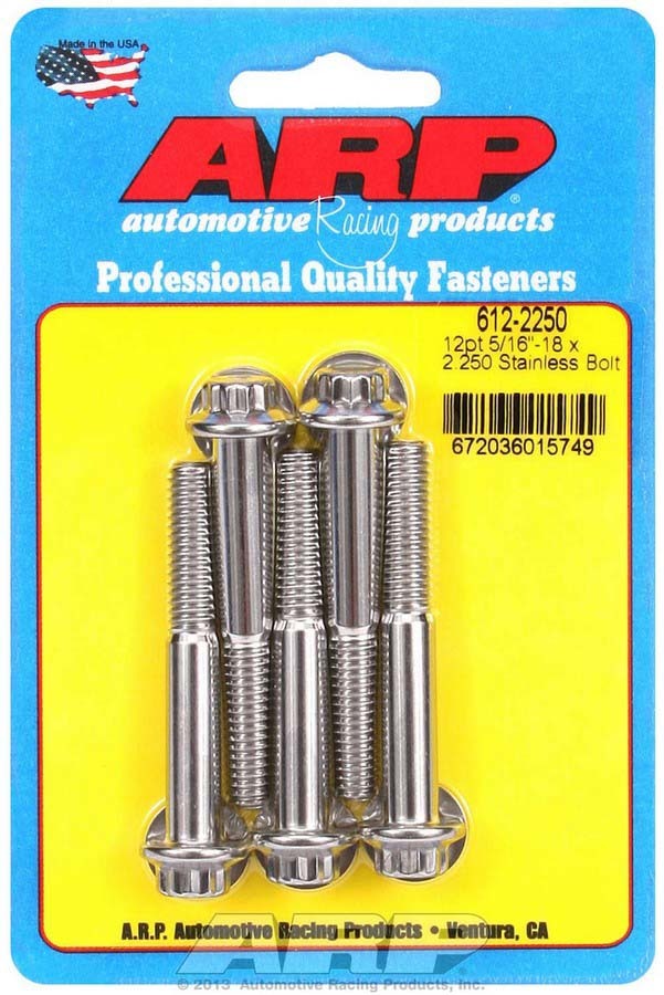 Auto Racing Products Automotive Hardware S/S Bolt Kit - 12pt. (5) 5/16-18 x 2.250 612-2250