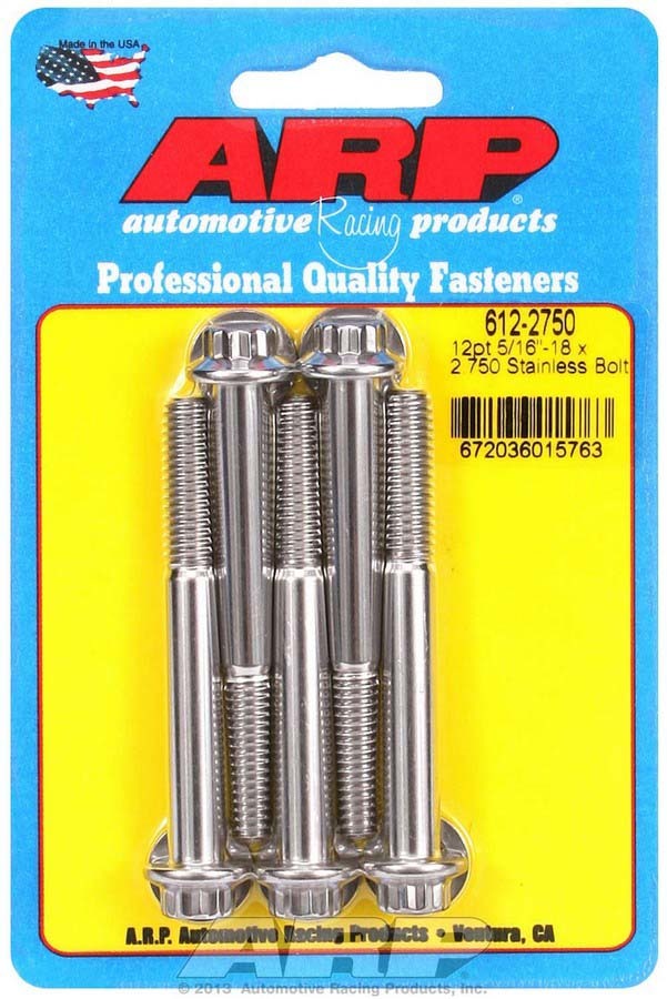 Auto Racing Products Automotive Hardware S/S Bolt Kit - 12pt. (5) 5/16-18 x 2.750 612-2750