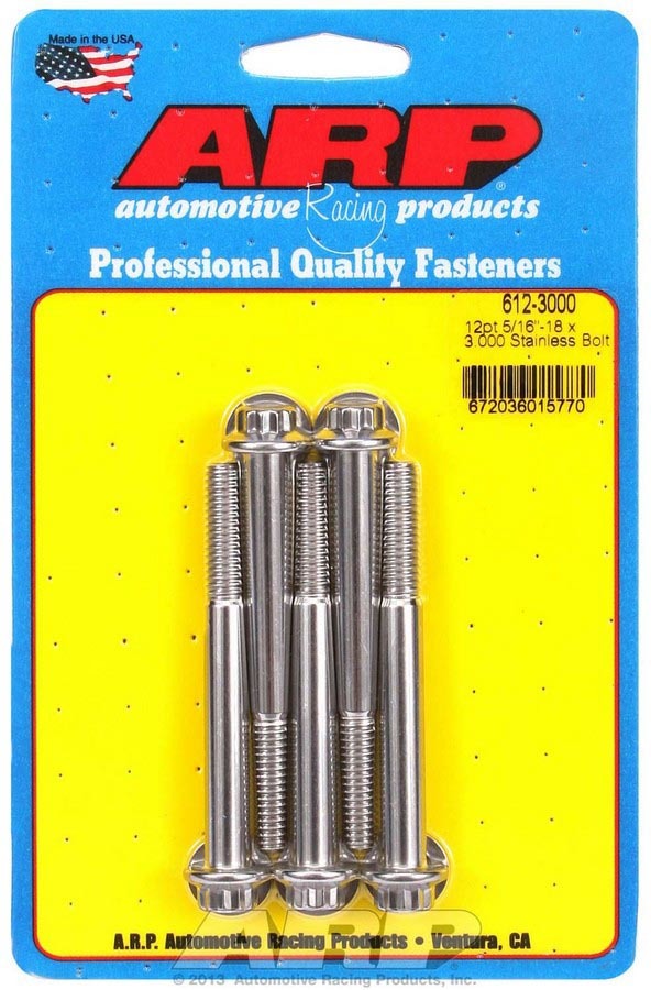 Auto Racing Products Automotive Hardware S/S Bolt Kit - 12pt. (5) 5/16-18 x 3.000 612-3000