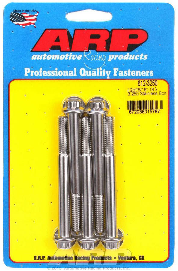 Auto Racing Products Automotive Hardware S/S Bolt Kit - 12pt. (5) 5/16-18 x 3.250 612-3250