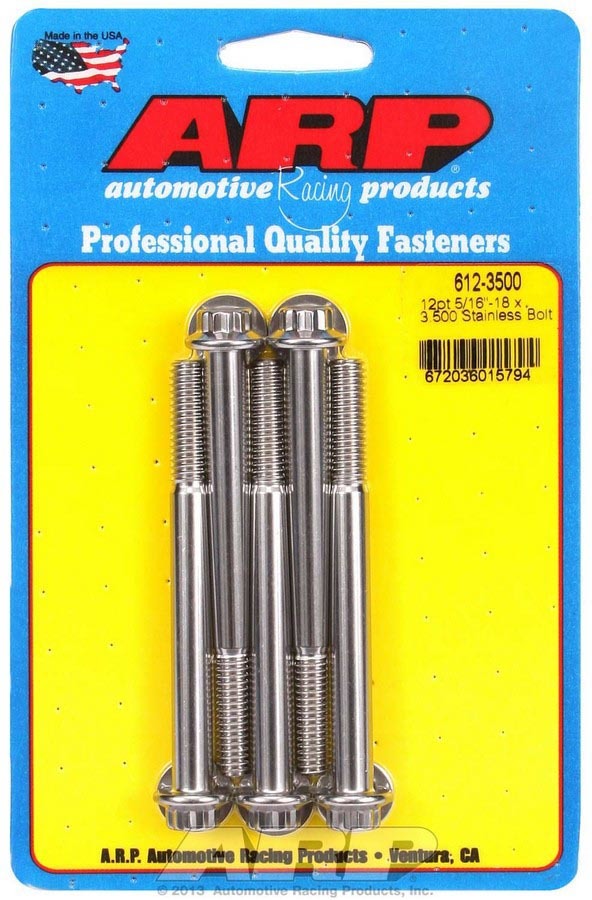 Auto Racing Products Automotive Hardware S/S Bolt Kit - 12pt. (5) 5/16-18 x 3.500 612-3500