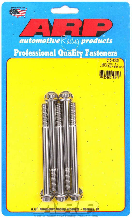 Auto Racing Products Automotive Hardware S/S Bolt Kit - 12pt. (5) 5/16-18 x 4.000 612-4000