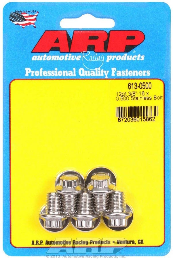 Auto Racing Products Automotive Hardware S/S Bolt Kit - 12pt. (5) 3/8-16 x .500 613-0500