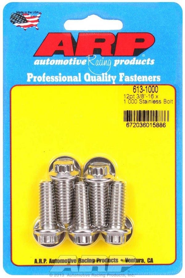 Auto Racing Products Automotive Hardware S/S Bolt Kit - 12pt. (5) 3/8-16 x 1.000 613-1000