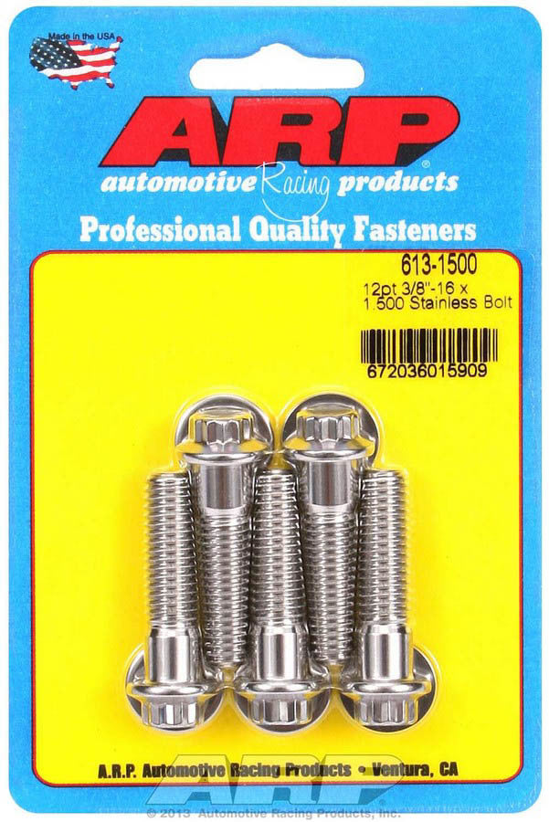 Auto Racing Products Automotive Hardware S/S Bolt Kit - 12pt. (5) 3/8-16 x 1.500 613-1500