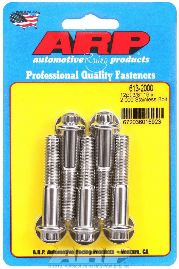 Auto Racing Products Automotive Hardware S/S Bolt Kit - 12pt. (5) 3/8-16 x 2.000 613-2000