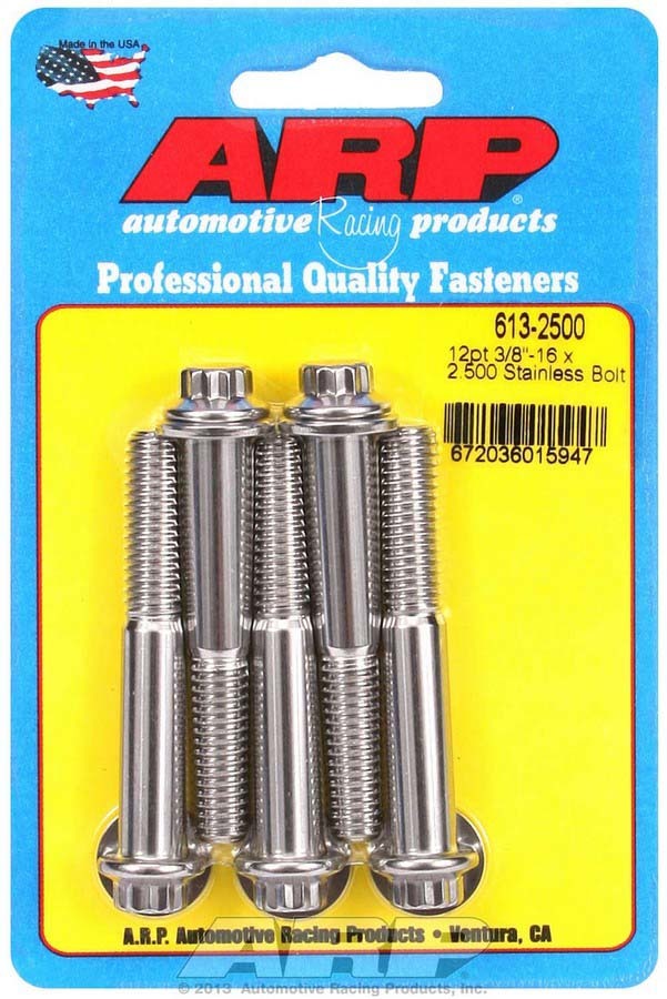 Auto Racing Products Automotive Hardware S/S Bolt Kit - 12pt. (5) 3/8-16 x 2.500 613-2500